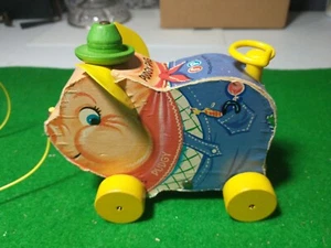 Vintage Fisher Price Pudgy Pig 1962 Rolling Pull Toy Wood - Picture 1 of 6