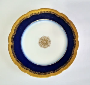 Jean Pouyat Limoges Kobaltband Gold verkrustet gewellter Rand Mittagessen Teller - Bild 1 von 6
