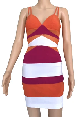 Vestido XOXO Sin Mangas Bloques de Color Naranja Blanco Rosa Paneles Transparentes Elásticos Talla 1/2 Foto 1 de 4