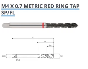 SPIRALFLÖTENHAHN M4 x 0,7 KOBALT HSS-E M42 ROTER RING 6H TM15300400 EUROPA WERKZEUG - Bild 1 von 7