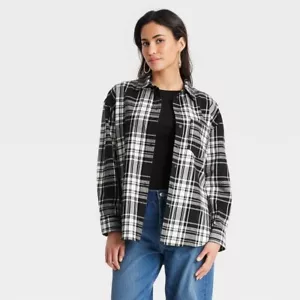 Women's Oversized Flannel Long Sleeve Collared Button-Down Shirt - M - Picture 1 of 5