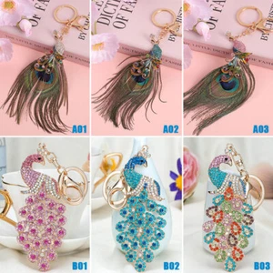 Art Peacock Brooch Pins Vintage Style Key Chain Alloy Rhinestone Pendant Buckle - Picture 1 of 19