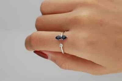 0.91 Ct Ceylon Sapphire & Natural Diamond Prong Ring 18k Solid White Gold - Image 1 of 4