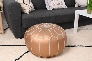 Stuffed  Faux Leather Pouf - Moroccan Ottoman Footstool, Footrest Cover - Picture 1 of 8