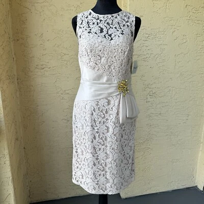 Vestido de cóctel Eliza J. marfil/crema encaje talla 8 sin mangas por encima de la rodilla nuevo con etiquetas Foto 1 de 4
