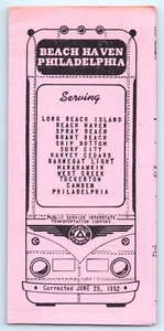 TIMETABLE Public Service Bus Philadelphia PA to Beach Haven NJ June 29 1952 - Picture 1 of 4