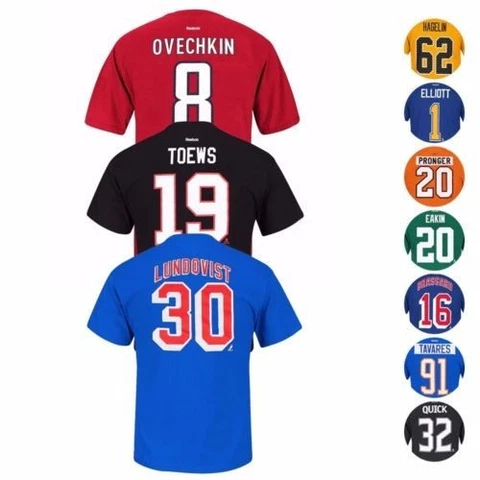 NHL Team Player Name & Number Jersey T-Shirt Collection by REEBOK - Men's Cover