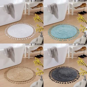 Rutschfeste Runde Badematte 100% Baumwolle Weich Kreis Quasten Hoch Saugfähig Teppich 70cm - Bild 1 von 9