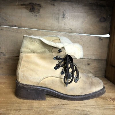 La Canadienne Ankle Boots Womens 8 M Tan Brown Leather Lace Up Fur Lined Shoes - Image 1 of 4