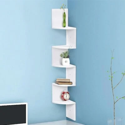 Libreria Scaffale Mensole Parete Angolare Moderna 5 Ripiani ad Angolo Bianco - Immagine 1 di 4
