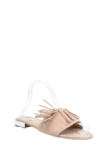 Schutz Women's Open Toe Tassel Suede Slide Sandals Beige Size 8.5 - Picture 1 of 4