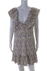 Mink Pink Womens Sleeveless V Neck Ruffled Floral Dress White Multi Size Large - Picture 1 of 5