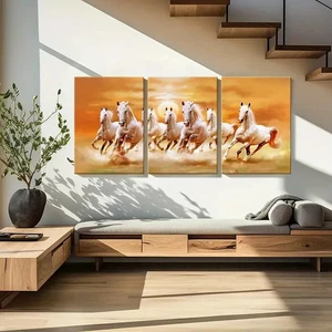 3pcs Animals White Horses Running Modern Wall Art Canvas Unframed/Framed - Foto 1 di 9