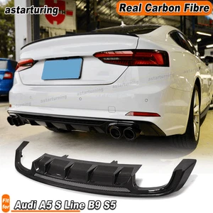 For Audi A5 S Line B9 S5 2017-2019 REAL CARBON Rear Bumper Diffuser Lip Spoiler - Picture 1 of 11