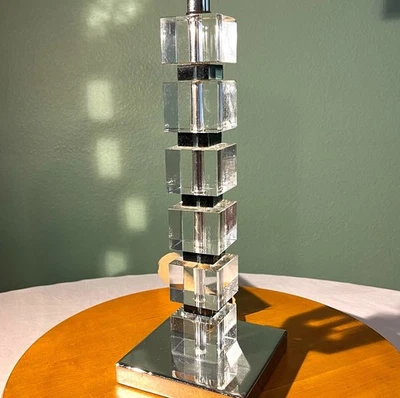 "Lámpara de Mesa Bloques de Cristal Apilados Transparente y Negro Cubo Moderno Minimalista 25""" Foto 1 de 4