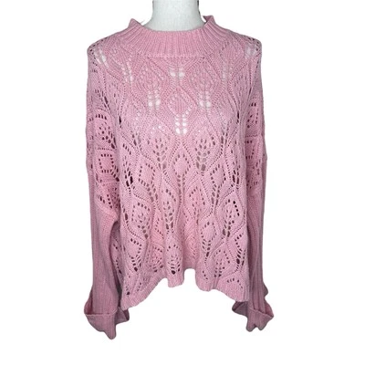 POL Women's Size S Oversized Sweater NWT Open Knit Wool Blend Pink Mock Neck - Image 1 of 4
