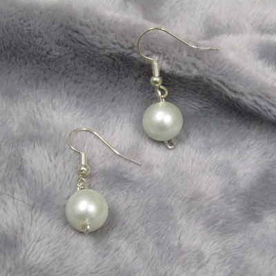 Joyería para mujer enchapada en plata blanca pealr pendientes colgantes elegantes Foto 1 de 4