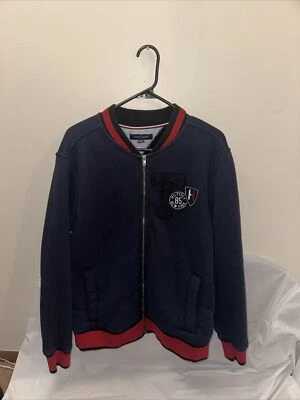 Tommy Hilfiger Hoodie Mens L Zip Up Sweatshirt Retro Logo Navy Large - Image 1 of 4