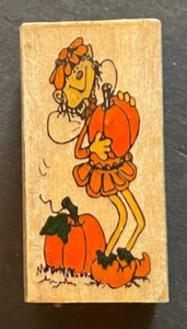 Toppa zucca raccolta fata cartone animato autunno autunno vacanza simbolo legno gomma timbro - Foto 1 di 3