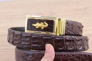 W 1.3" Brown Real Crocodile Hornback Leather Skin Men's Belt - Automatic Buckle