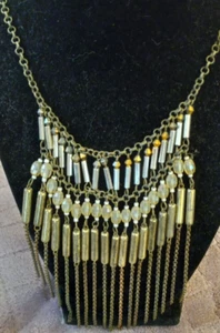Metal Beaded Egyption Statement Necklace 26" - Picture 1 of 6