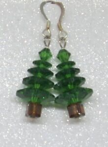 Handcrafted Swarovski Christmas Tree Sterling Silver Earrings
