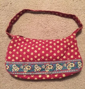 Vintage Small Shoulder Bag Purse Burgundy Flower Quilted Fabric Blue Check Lined - Picture 1 of 5