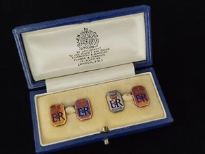 Gemelos Reina Isabel II Oro Presentación Real ERII Monograma Cifra Corona - Imagen 1 de 24