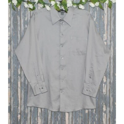 Kenneth Cole Gray Micro Striped Dress Shirt Size XL 17 32-33 Slim Fit Career - Image 1 of 4