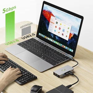 9 in 1 TYPE-C to RJ45(Gigabit) + USB3.0+ HDMI+ USB-CS Data+ PD100W + SD/TF PC S1 - Photo 1/13