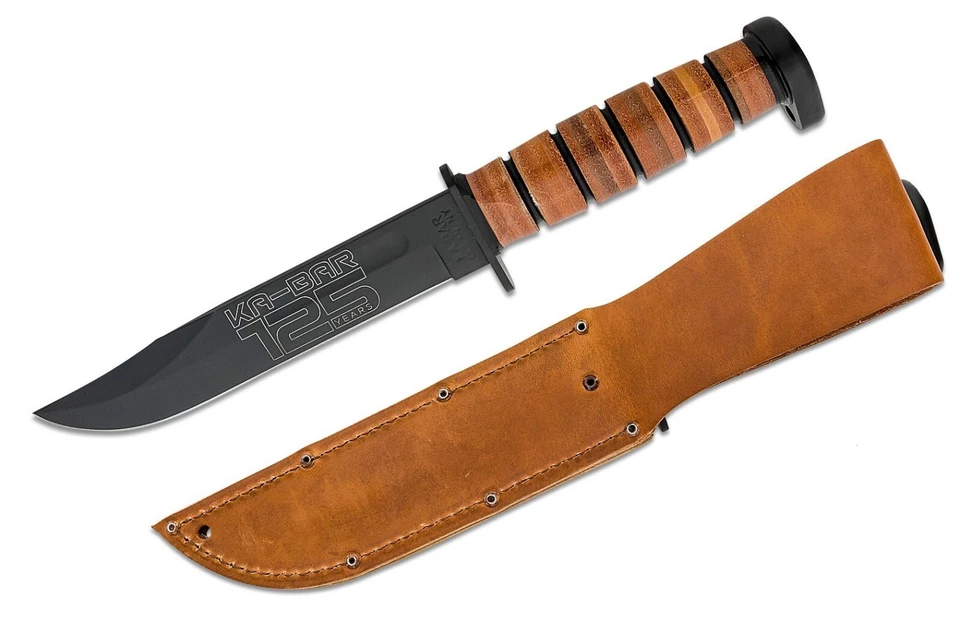 Ka-Bar Fixed Knife 1095 Crow-Van Carbon Steel Blade Leather Handle - KA9228