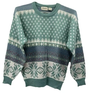 Vtg St John’s Bay Sweater Sz Med Reg Fair Isle Nordic Snowflake Teal Purple Wt - Picture 1 of 6