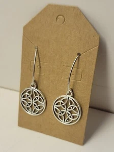 Antique Silver Celtic Round Knot Earrings with Long Hooks - Picture 1 of 4