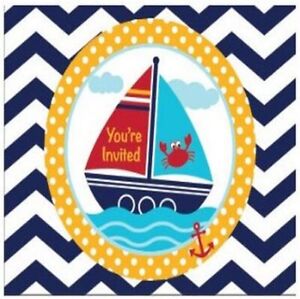 Ahoy Matey Sailboat Ocean Animals Cute Baby Shower Party Invitations w/Envelopes