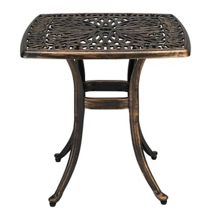 Tavolino Laterale 21" Alluminio Metallo Fine Quadrata Tavolino Esterno Patio Tavolino Bronzo - Foto 1 di 12