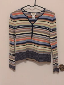 Talbot's Petite Medium Cotton Blend Knit Long Sleeve Top Sweater Multi Color... - Picture 1 of 3