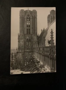 Reims. Marne. La Cathedrale Notre Dame. Tour Sud. Galerie des Rois. B&W RPPC - Picture 1 of 2