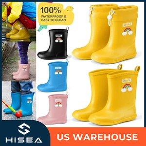 HISEA Toddlers Boy Girl PVC Rain Boots Rainbow Zero-Drop Soft Cushioning Wellies - Picture 1 of 64