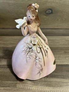 Josef Originals 7" große Mädchen Figur Dame mit Taube in der Hand rosa Kleid lesen* - Bild 1 von 9