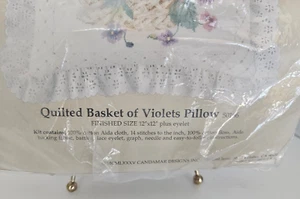 Something Special Counted Cross Stitch Quilted Basket  Violets Pillow C Descript - Picture 1 of 5