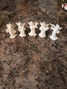 lot of 5 White Angel Ornaments with Instruments Plastic  - Picture 1 of 3