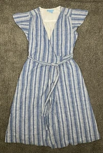 Draper James Sz 6 Embroidered Stripe Flounce Flutter Blue White Wrap Dress - Picture 1 of 10