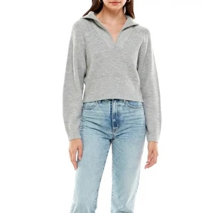 WAYF Nelle Half Zip Pullover Grey Sweater - Picture 1 of 11