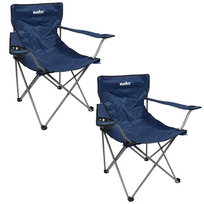 VFM E-STORE Klappbarer Campingstuhl mit Getränkehalter Pack Away 51 cm x 81 cm blau 2er Pack