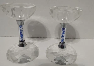 Oleg Cassini Glass Candlesticks Filled w Clear Crystals Bling Set of 2 4" H - Picture 1 of 5