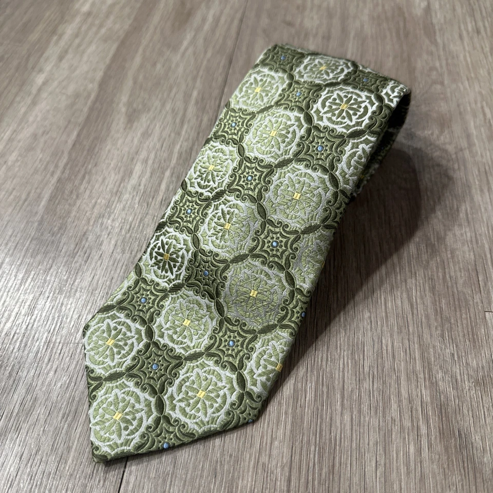 Isaia Napoli Men's 100% Seta Silk Necktie Green RARE PATTERN Made In Italy NWOT - Image 1 of 4