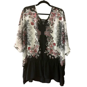 Lane Bryant floral paisley kimono sleeve sheer peplum top - Picture 1 of 6