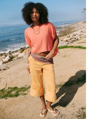 Nuevo con etiquetas Free People Luna Lino Top XS CORAL FRESCO Foto 1 de 4