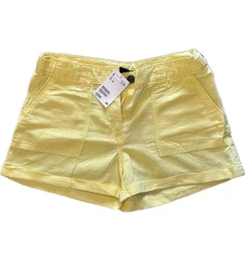 🌹H&M pantaloncino donna nuovo con etichetta EUR 36 US6 giallo lino cintura passanti tasche - Foto 1 di 3