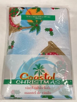 NUEVO CON ETIQUETAS Mantel de Vinilo Muñeco de Nieve Tropical Navidad Costera 52" x 90" Foto 1 de 4